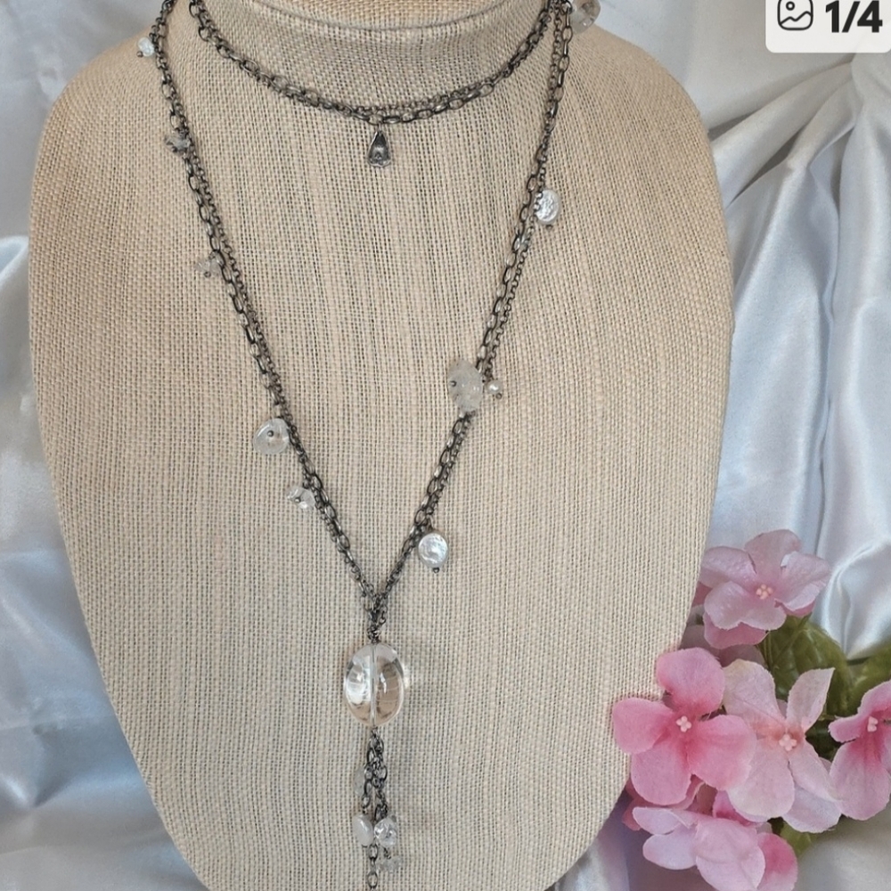 SILPADA Sterling Silver Crystal Pearl Tassel Long Necklace N1492